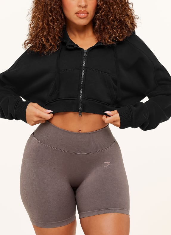 GYMSHARK Cropped-Sweatjacke PUMP COVER SCHWARZ
