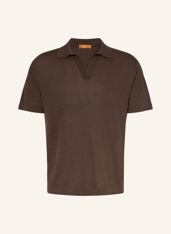 CRUNA Dzianinowa koszulka polo CIEMNOBRĄZOWY