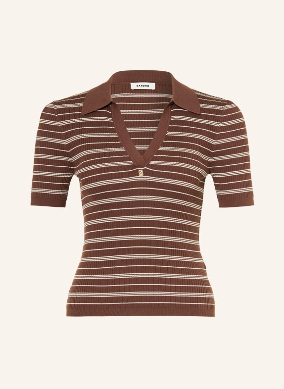 SANDRO Strick-Poloshirt BRAUN / CREME