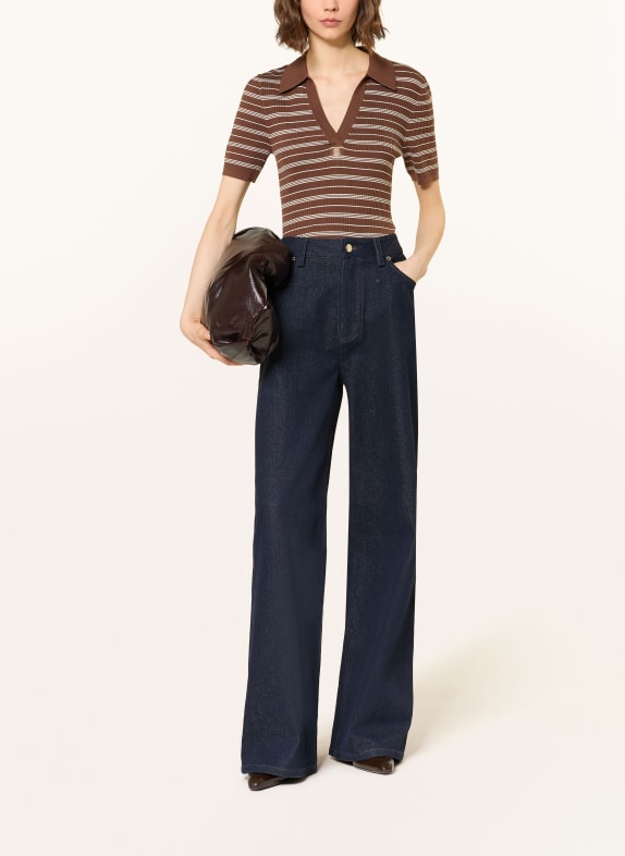 SANDRO Strick-Poloshirt BRAUN / CREME
