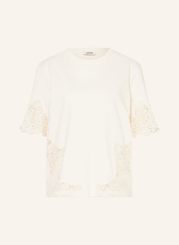 SANDRO T-Shirt mit Spitze CREME