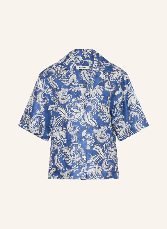 SANDRO Bluse mit Leinen und 3/4-Arm BLAU / ECRU