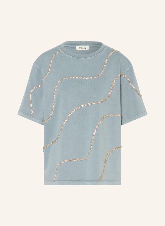SANDRO T-Shirt mit Schmucksteinen BLAUGRAU