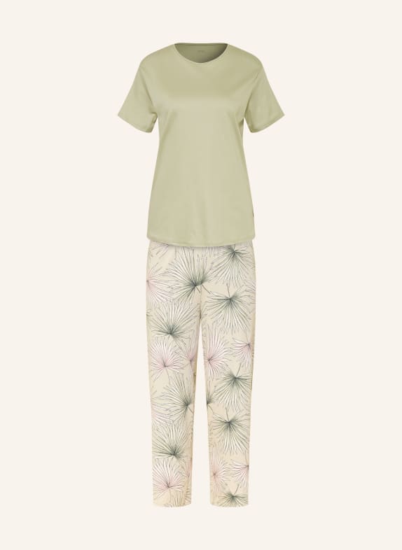 CALIDA 7/8 pyžamo LEAF DREAMS SVĚTLE ZELENÁ / RŮŽOVÁ / REŽNÁ