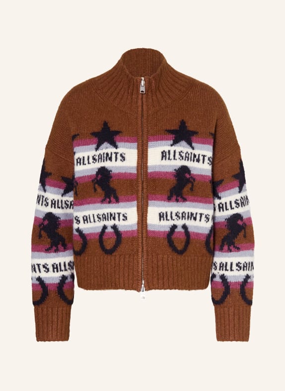 ALLSAINTS Strickjacke EPONA mit Alpaka BRAUN / PINK / SCHWARZ
