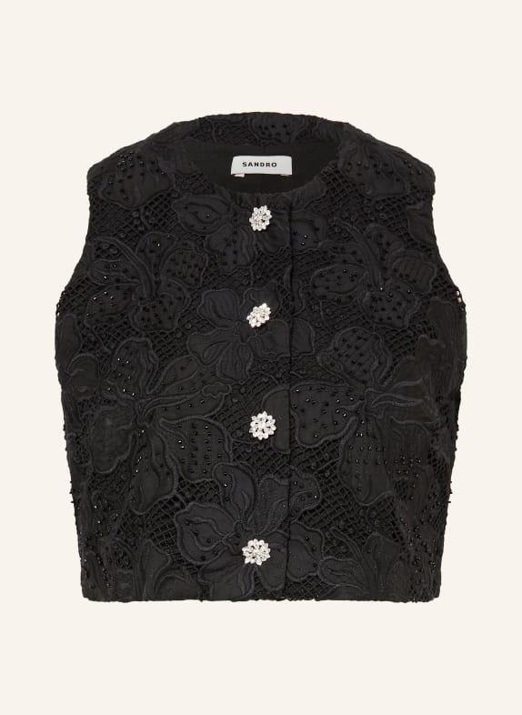 SANDRO Cropped-Top mit Schmuckperlen SCHWARZ
