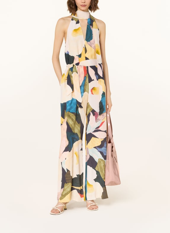 TED BAKER Jumpsuit CAMEA met strik CRÈME / GEEL / DONKERBLAUW