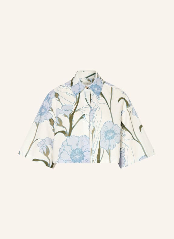 TED BAKER BARA cropped blouse with linen and 3/4 sleeves ECRU / KHAKI / LIGHT BLUE