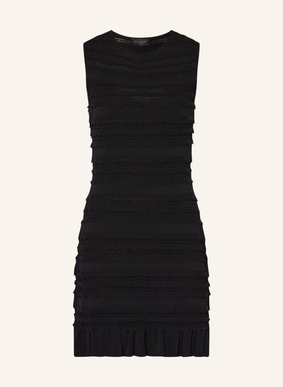 TED BAKER AVELA knit dress with ruffles BLACK