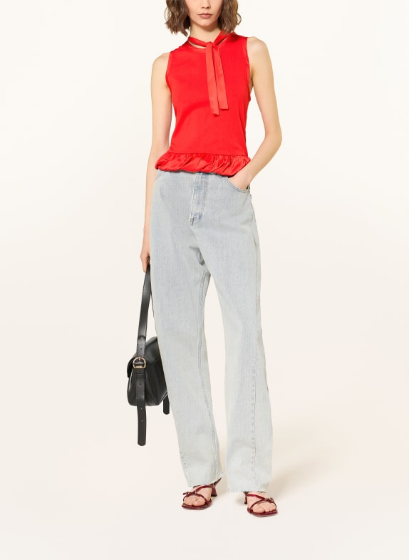 SANDRO Top im Materialmix mit Schluppe ROT