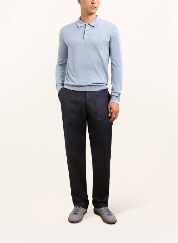 REISS Strikket poloshirt TRAFFORD LYSEBLÅ