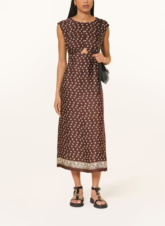 CLAUDIE PIERLOT Satinkleid mit Cut-outs BRAUN / BEIGE