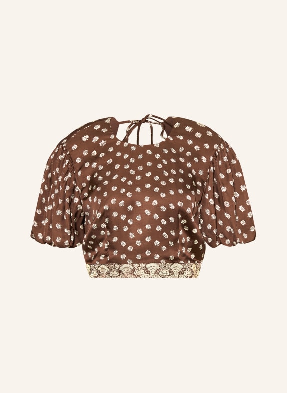 CLAUDIE PIERLOT Cropped-Blusenshirt aus Satin BRAUN / BEIGE