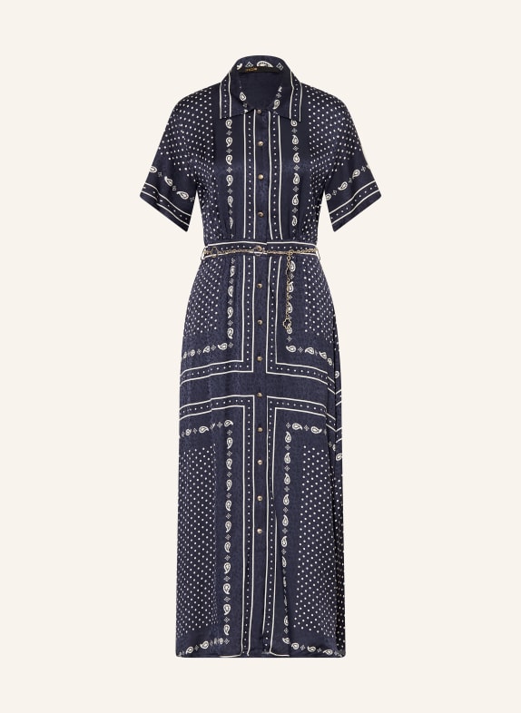maje Hemdblusenkleid aus Satin DUNKELBLAU / WEISS
