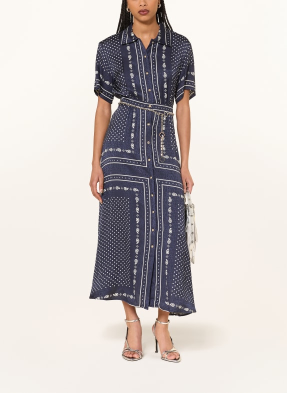 maje Hemdblusenkleid aus Satin DUNKELBLAU / WEISS