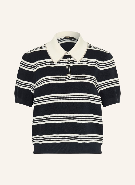 maje Strick-Poloshirt mit Schmucksteinen DUNKELBLAU / CREME