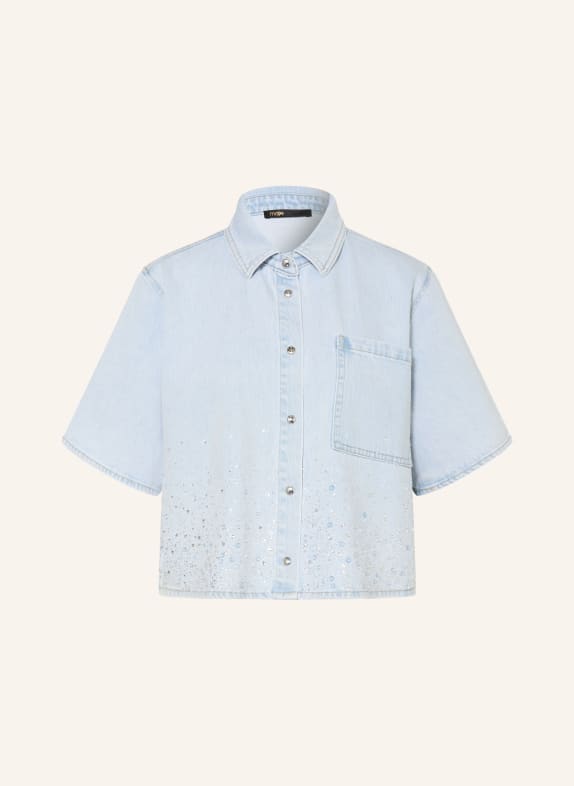 maje Jeansbluse mit Schmucksteinen HELLBLAU