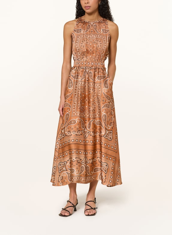 SANDRO Satinkleid mit Cut-outs BRAUN / WEISS / SCHWARZ