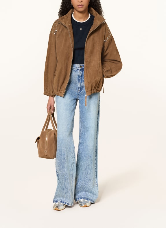 SANDRO Skórzana kurtka z nitami BRĄZOWY