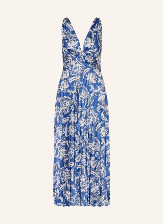 SANDRO Satinkleid mit Plissees BLAU / CREME