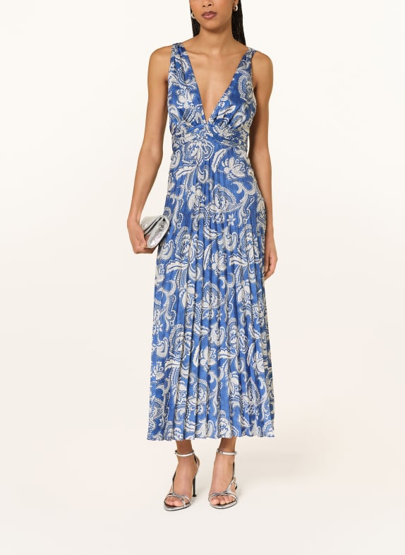 SANDRO Satinkleid mit Plissees BLAU / CREME