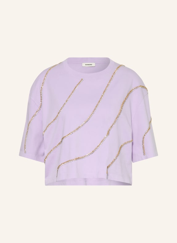 SANDRO T-Shirt mit Schmucksteinen HELLLILA / GOLD