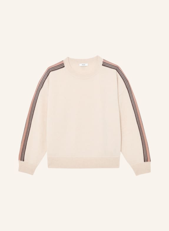 REISS Svetr CARLI s pruhy KRÉMOVÁ / TMAVĚ HNĚDÁ / SVĚTLE RŮŽOVÁ