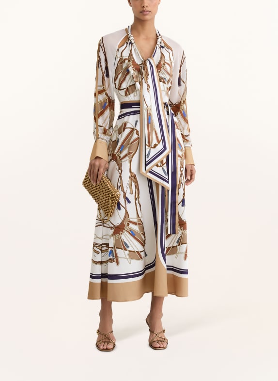 REISS Schluppenkleid ELLIE aus Satin WEISS / BRAUN / DUNKELBLAU