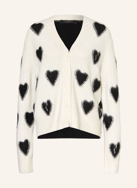 ALLSAINTS Strickjacke SCATTER HEART mit Alpaka CREME / SCHWARZ