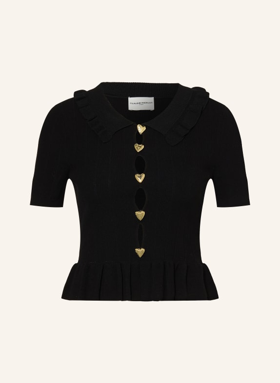 CLAUDIE PIERLOT Strickshirt mit Rüschen und Cut-outs SCHWARZ