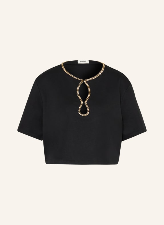 SANDRO Cropped-Shirt mit Schmucksteinen SCHWARZ
