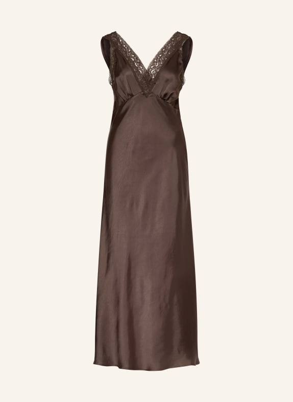 SANDRO Satinkleid mit Spitze DUNKELBRAUN