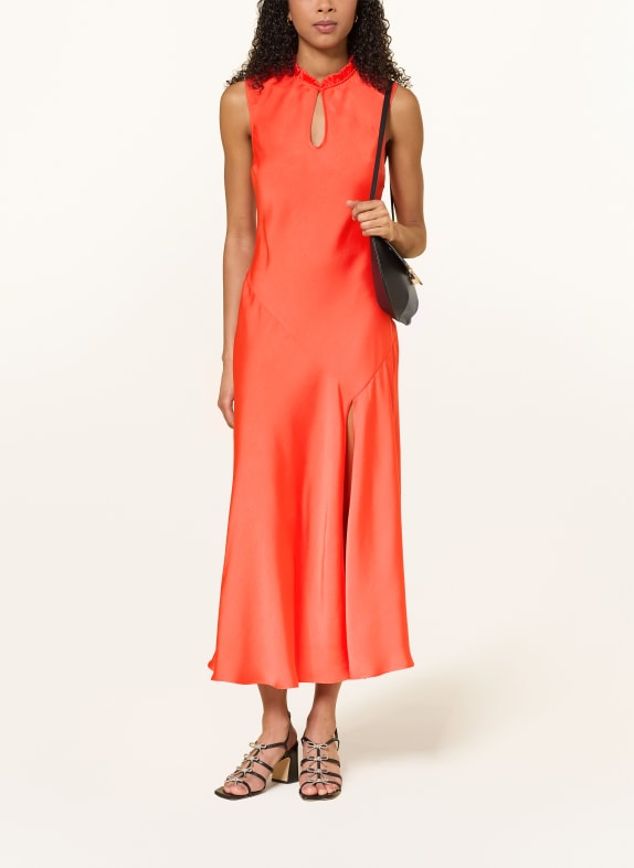 CLAUDIE PIERLOT Satyna sukienka z falbanami JASKRAWY CZERWONY