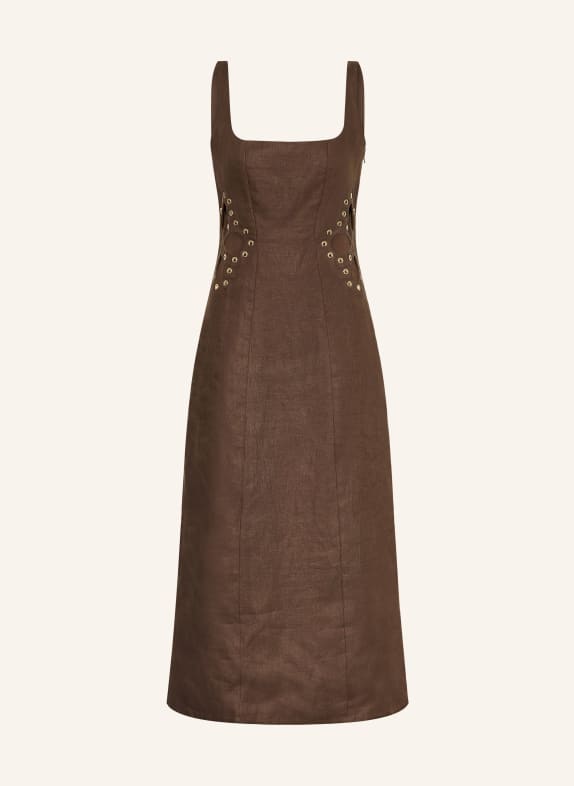 maje Leinenkleid mit Nieten und Cut-outs BRAUN