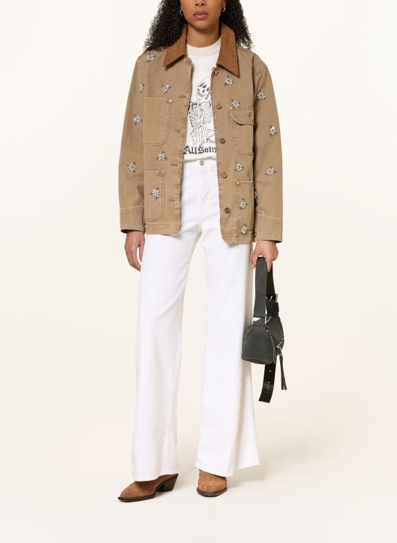 ALLSAINTS Kurtka jeansowa BEX z kamieniami ozdobnymi 10297 VINTAGE SAND BROWN