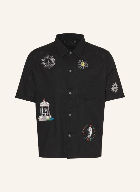 ALLSAINTS Chemise à manches courtes KARLTON coupe carrée NOIR / ÉCRU