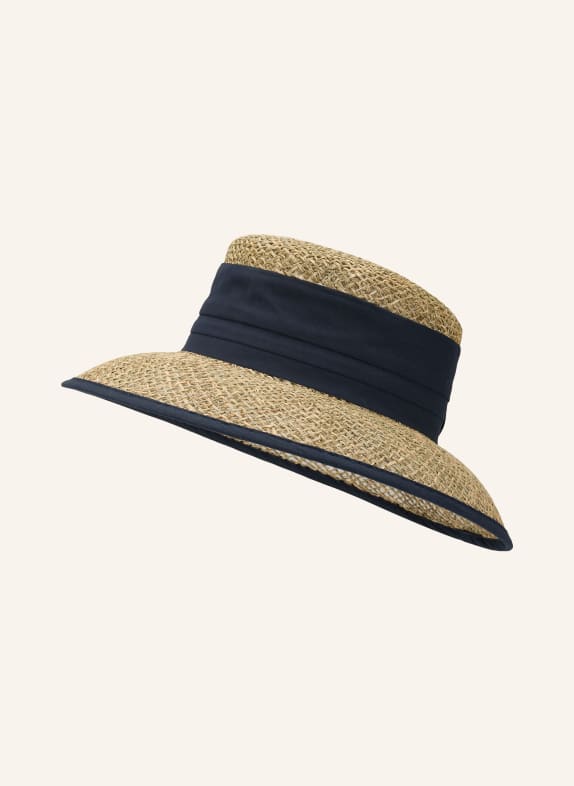 SEEBERGER Kapelusz słomkowy BEŻOWY / GRANATOWY