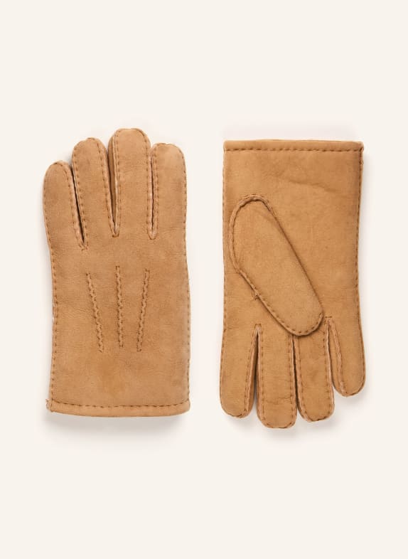 STROKESMAN'S Gants avec fourrure véritable CHAMEAU