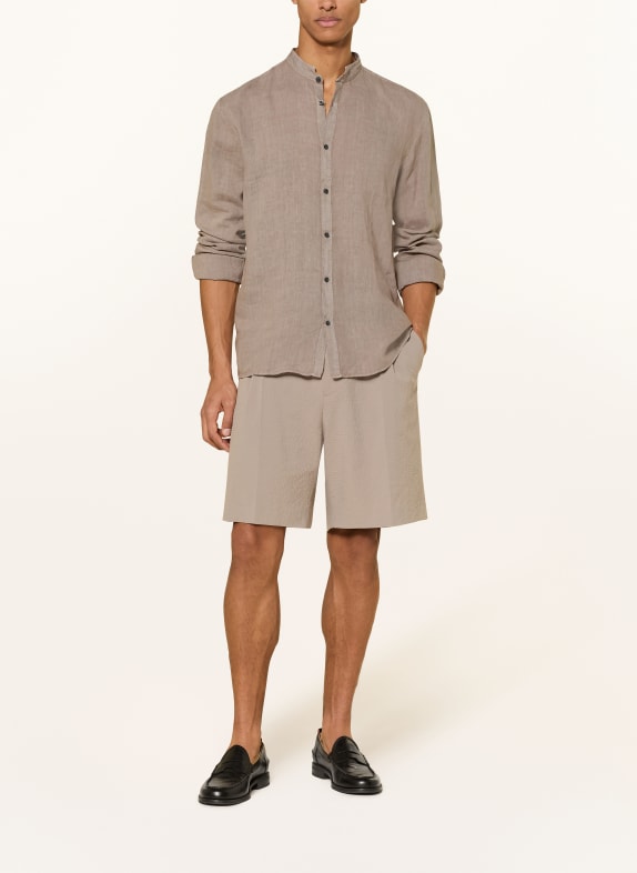 HUGO Linnen overhemd ELVORY Slim Fit met opstaande kraag TAUPE