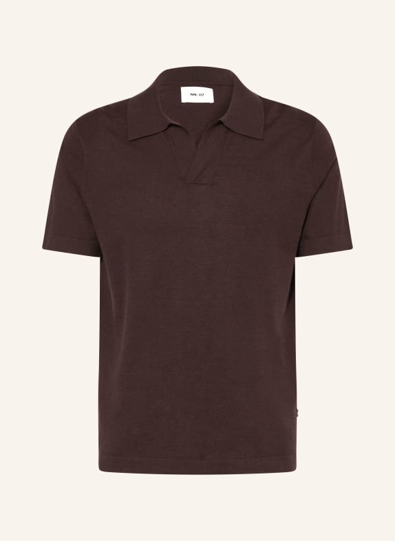 NN.07 Strick-Poloshirt RYAN mit Leinen DUNKELBRAUN