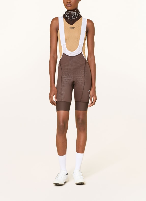 PAS NORMAL STUDIOS Fietsbroek MECHANISM BIBS met bretels en gewatteerde inzetstukken MARRON FONCÉ / WIT
