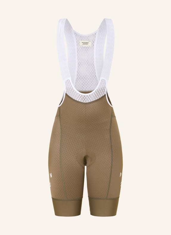 PAS NORMAL STUDIOS MECHANISM BIBS cycling shorts with straps and padded insert KHAKI / WHITE
