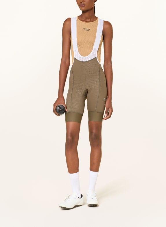 PAS NORMAL STUDIOS Fietsbroek MECHANISM BIBS met bretels en gewatteerde inzetstukken KAKI / WIT