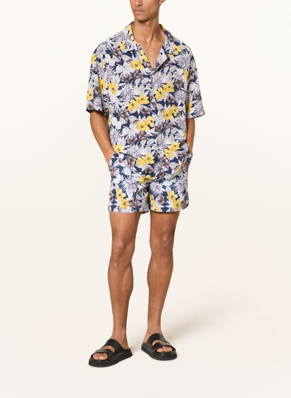 HUGO Resorthemd Relaxed Fit DONKERBLAUW / LICHTGRIJS / GEEL