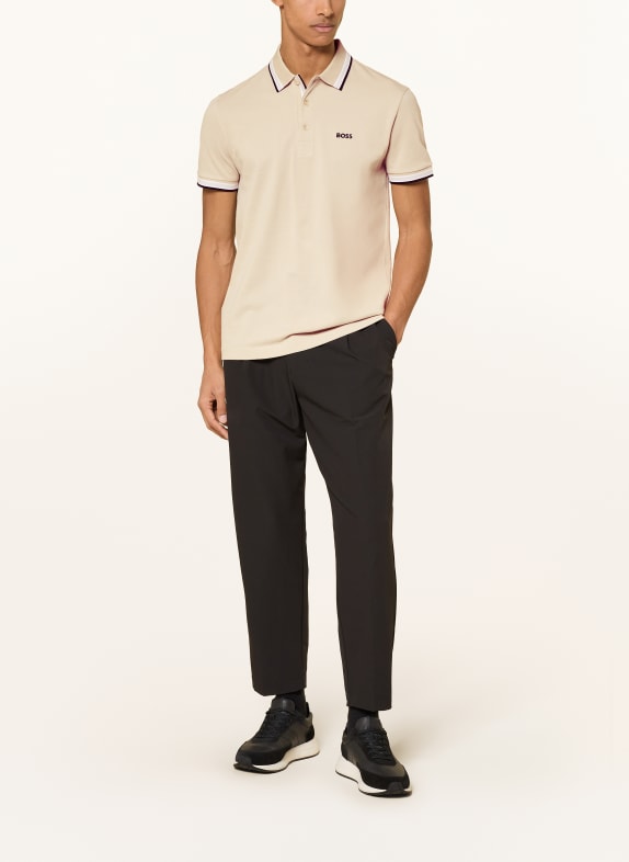 BOSS Tricou polo piqué PADDY CURVED, croială regulară BEJ / ALB / NEGRU