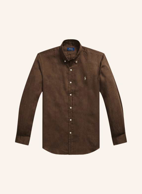 POLO RALPH LAUREN Chemise en lin Custom Fit MARRON FONCÉ