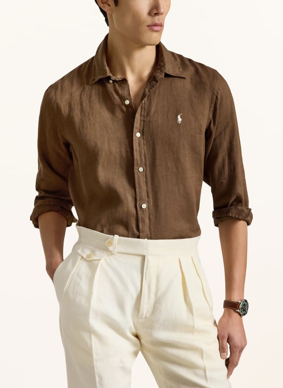 POLO RALPH LAUREN Linnen overhemd Custom Fit MARRON FONCÉ