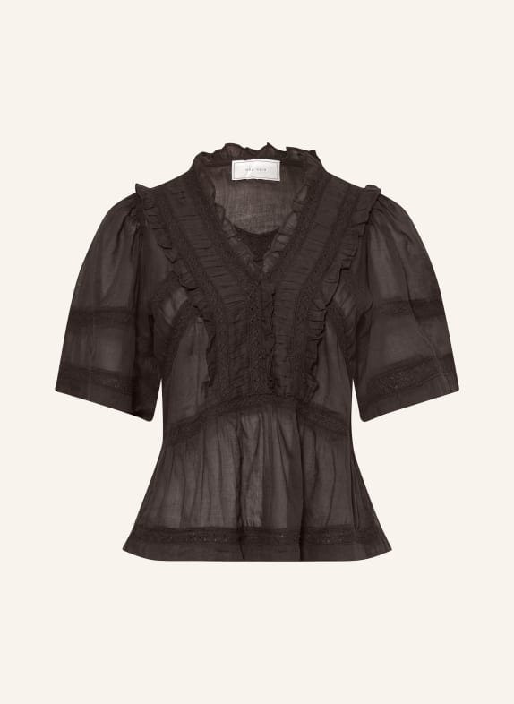 NEO NOIR Shirt blouse EVIENNE with ruffles DARK BROWN