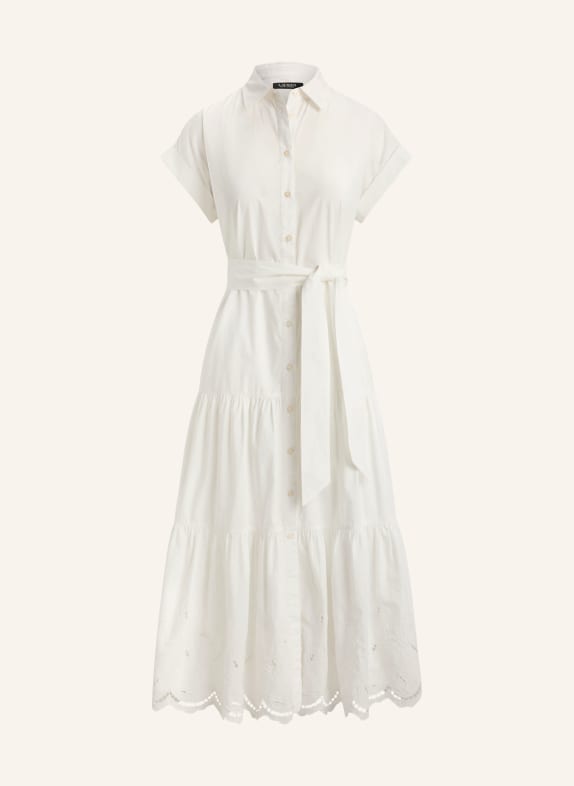 LAUREN RALPH LAUREN Hemdblusenkleid mit Lochspitze WEISS