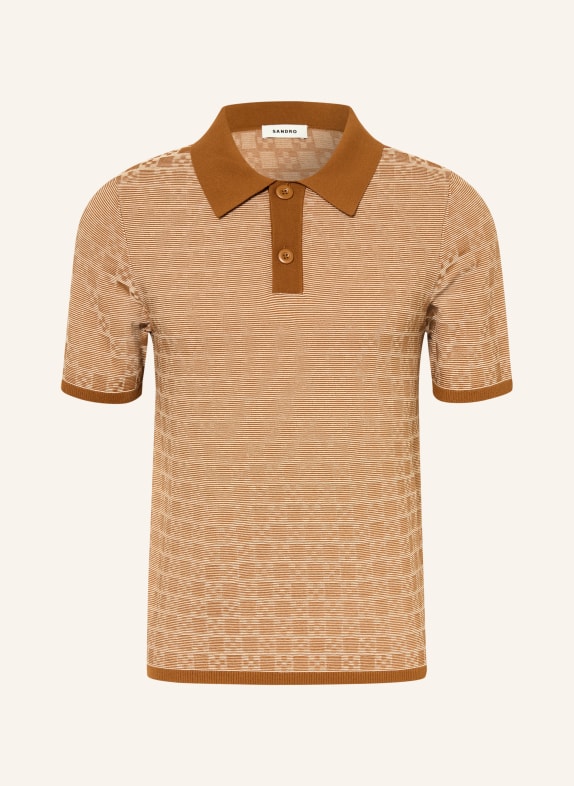 SANDRO Strick-Poloshirt BRAUN / CREME